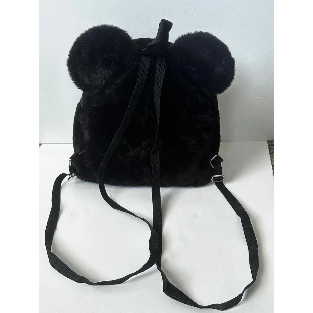 Disney Bioworld Mickey Mouse Plush Faux Fur Mini‎ Backpack Ears Black Red Purse
